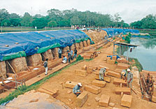 The Restoration site of the west stone-paved approach of Angkor Wat.